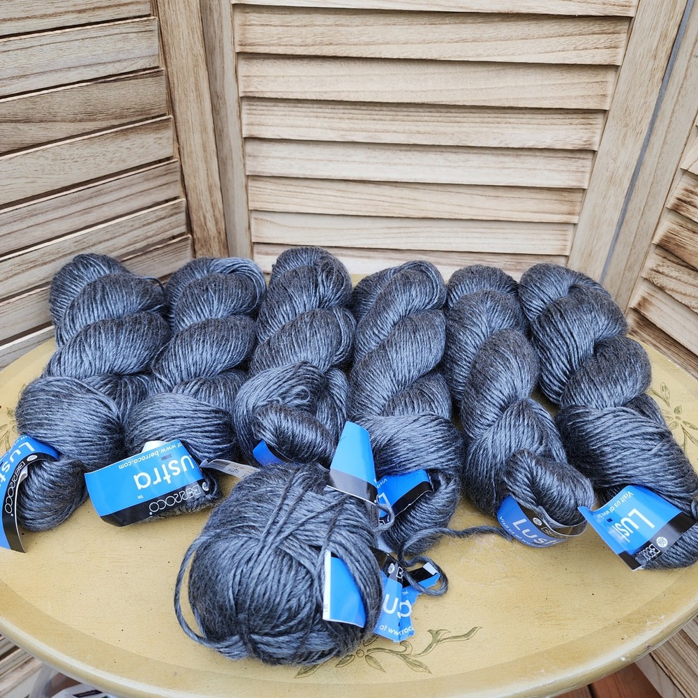 Berroco Lustra 3107 Grey Wool Tencel Worsted Yarn 6 Skeins + 1 Ball Lot Hanks